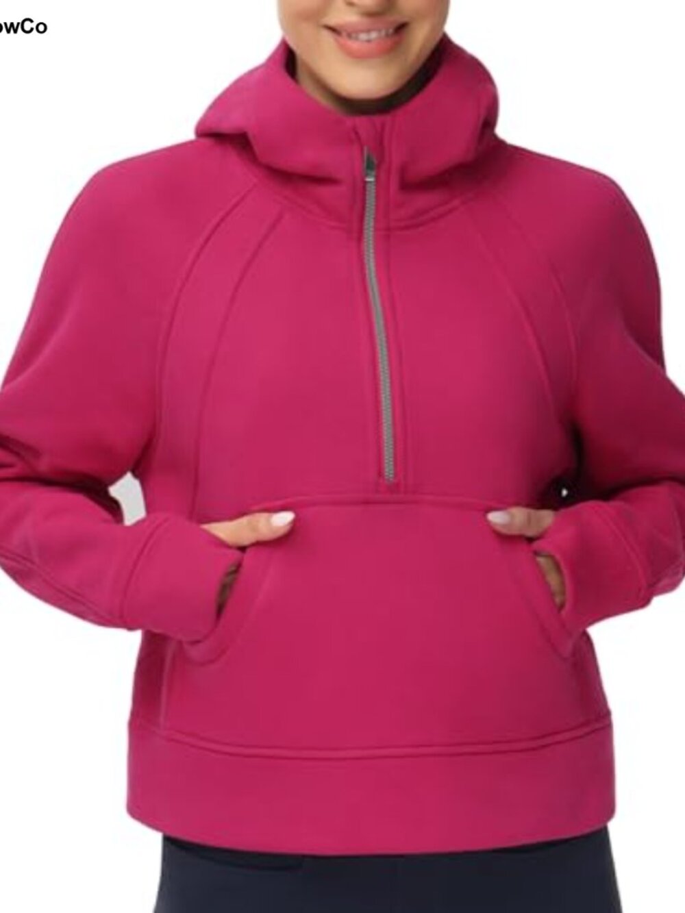 Women's Half Zip Fleece Crop Hoodie Pullover Sweatshirt with Thumb Holes